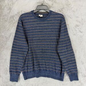 Faherty Brand Mens Striped Crewneck Sweater Navy Blue Brown MYF2104-NCH Size M